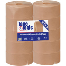 Tape Logic Reinforced Water-Activated Packing Tape, #7200, 3in Core, 2.8in x 150 Yd., Kraft, Case Of 10