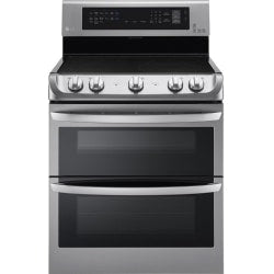 LG 7.3 cu. ft. Electric Double Oven Range with ProBake Convection, EasyClean - 30in - Double Oven x Ovens - 5 x Cooking Elements - Smoothtop Glass Ceramic Cooktop - 22.44 gal, 32.17 gal Top, Bottom Oven - Electric Oven - Stainless Steel, Black