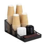 Mind Reader Network Collection 7-Compartment Coffee Cup and Condiment Organizer, 5 1/4inH x 8-1/2inW x 14-1/2inD, Black