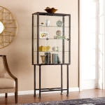 SEI Furniture Metal/Glass Sliding-Door Display Cabinet, Black/Silver