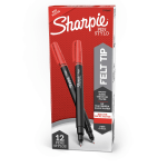 Sharpie Fine-Point Pens, Fine Point, Black Barrels, Red Ink, Pack Of 12