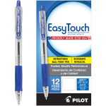 Pilot EasyTouch Retractable Ballpoint Pens, Fine Point, 0.7 mm, Clear Barrel, Blue Ink, Pack Of 12