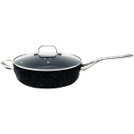 Starfrit The Rock 11in , 4.7-Quart Deep Saute Pan with Glass Lid & Stainless Steel Handles - Frying, Cooking - Dishwasher Safe - 11in Diameter - Black - Glass Lid