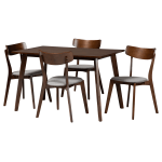 Baxton Studio Nori Dining Set, 29-1/2inH x 47-1/4inW x 29-1/2inD, Light Gray/Walnut