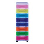 Really Useful Box Plastic 8-Drawer Storage Tower, 7 Liters, 36 1/2in x 15 3/4in x 12in, Clear/Rainbow