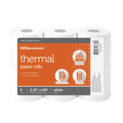 Office Depot Brand Thermal Paper Rolls, 2-1/4in x 165ft, White, Pack Of 6