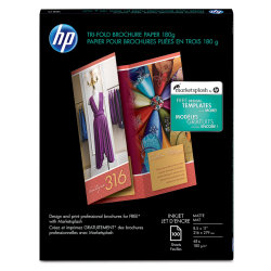 HP Inkjet Tri-Fold Brochure Paper, Matte, Letter Size (8 1/2in x 11in), 48 Lb, Pack Of 100 Sheets