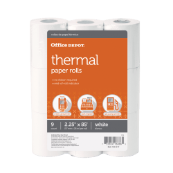 Office Depot Brand Thermal Paper Rolls, 2-1/4in x 85ft, White, Pack Of 9