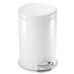 simplehuman Round Step Trash Can, 1.2 Gallons, White Steel