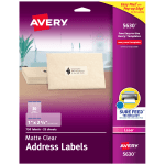 Avery Matte Address Labels With Sure Feed Technology, 5630, Rectangle, 1in x 2-5/8in, Clear, Pack Of 750