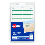 Avery File Folder Labels On 4in x 6in Sheet With Easy Peel, 5203, Rectangle, 2/3in x 3-7/16in, White With Green Color Bar, Pack Of 252 Labels