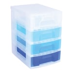 Really Useful Box Plastic 4-Drawer Storage Tower, 7 Liters, 18in x 15 3/4in x 12in, Clear/Blue