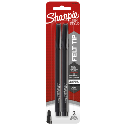 Sharpie Fine-Point Pens, Fine Point, 0.4 mm, Black Barrels, Black Ink, Pack Of 2