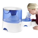 Crane 2-In-1 Warm Mist Humidifier and Personal Steam Inhaler, 0.5 Gallon, 6 1/2in x 8in x 8 1/2in, Blue/White