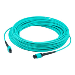 AddOn 30m MPO (Male) to MPO (Male) 12-strand Aqua OM4 Straight Fiber OFNR (Riser-Rated) Patch Cable - 100% compatible and guaranteed to work in OM4 and OM3 applications