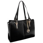 McKleinUSA M Series GLENNA Leather Shoulder Tote With 9in x 10in Tablet Compartment, 16 3/4inH x 5inW x 12inD, Black