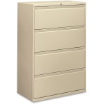 HON 800 36inW x 19-1/4inD Lateral 4-Drawer File Cabinet With Lock, Putty