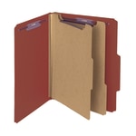 Smead Pressboard Classification Folders, 2 Dividers, 2in Expansion, 2/5 Cut, Letter Size, 100% Recycled, Red, Pack Of 10