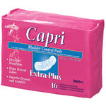 Capri Bladder Control Pads, Extra Plus, 3in x 10 1/2in, White, 16 Pads Per Bag, Case Of 9 Bags