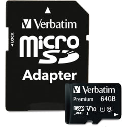 Verbatim Premium UHS-I Class 10 MicroSDXC Memory Card With Adapter, 64GB