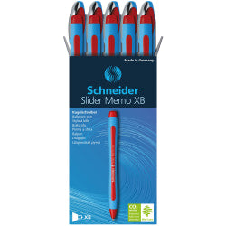 Schneider Slider Memo XB Ballpoint Pens, Extra Bold Point, 1.4 mm, Blue/Red Barrel, Red Ink, Box Of 10