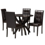 Baxton Studio Elira Dining Set, 29-15/16inH x 35-7/16inW x 35-7/16inD, Dark Brown