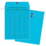 Quality Park Interdepartment Envelopes, 10in x 13in, 1-Sided Narrow Rule, Button & String Closure, Blue, Box Of 100