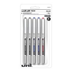 uni-ball Vision Rollerball Pens, Fine Point, 0.7 mm, Gray Barrel, Assorted Ink Colors, Pack Of 5