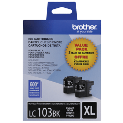 Brother LC103 High-Yield Black Ink Cartridges, Pack Of 2, LC1032PKS