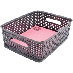 Advantus Plastic Weave Bins - 4in Height x 7.3in Width x 10in Depth - Desktop - Secure Grip - Black - Plastic - 3 Each