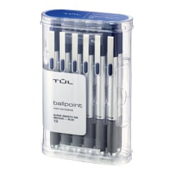 TUL BP Series Retractable Ballpoint Pens, Medium Point, 1.0 mm, Silver Barrel, Blue Ink, Pack Of 12 Pens