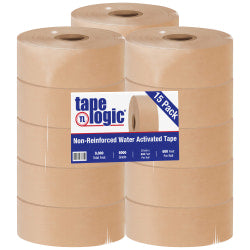 Tape Logic Water-Activated Packing Tape, 3in Core, 2in x 200 Yd., Kraft, Case Of 15