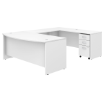 Bush Business Furniture 72inW Studio C U-Shaped Corner Desk With Mobile File Cabinet, White, Standard Delivery