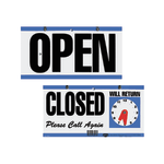 Cosco Open/Closed/Will Return With Clock Sign, 6in x 11 1/2in