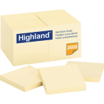 Highland Self-Sticking Note Pads, 3in x 3in, Yellow, Pack of 24