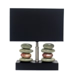 Elegant Designs Rectangular Dual Stacked Stone Ceramic Table Lamp, 14inH, Black Shade