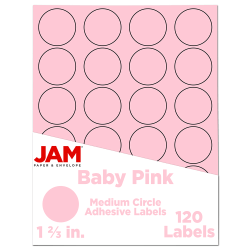 JAM Paper Circle Labels, 1 2/3in, Baby Pink, 24 Labels Per Sheet, Pack Of 5 Sheets