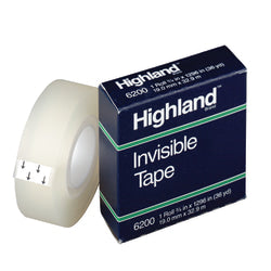 3M Highland 6200 Invisible Tape, 3/4in x 1,296, Clear, Pack Of 12