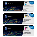 HP 304A Cyan, Magenta, Yellow Toner Cartridges Combo, Set Of 3, CC531A,CC532,CC533A