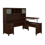 Bush Furniture Somerset 3 Position Sit to Stand L Shaped Desk With Hutch, 72inW, Mocha Cherry, Standard Delivery