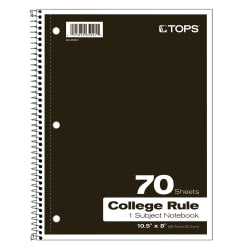 TOPS Notebook, 8in x 10 1/2in, 1-Subject, College Ruled, 140 Pages (70 Sheets), Assorted Colors