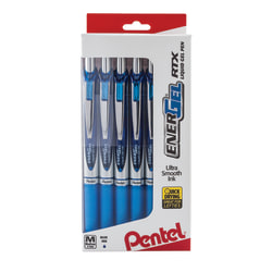 Pentel EnerGel RTX Retractable Liquid Gel Pens, Medium Point, 0.7 mm, 54% Recycled, Blue Barrel, Blue Ink, Pack Of 12 Pens