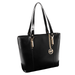 McKleinUSA M Series SAVARNA Leather Shoulder Tote With 7 1/2in x 10in Tablet Compartment, 14 1/2inH x 5inW x 13inD, Black