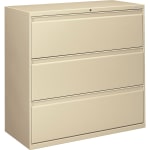 HON 800 42inW x 19-1/4inD Lateral 3-Drawer File Cabinet With Lock, Putty