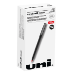 uni-ball Rollerball Pens, Micro Point, 0.5 mm, 80% Recycled, Black Barrel, Red Ink, Pack Of 12 Pens