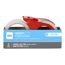 Office Depot Brand Heavy-Duty Shipping Packing Tape With Dispenser, 1.89in x 43.7 Yd., Clear, Pack Of 2