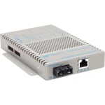 Omnitron OmniConverter 10/100 PoE+ Ethernet Fiber Media Converter Switch RJ45 SC Multimode 5km Wide Temp - 1 x 10/100BASE-TX; 1 x 100BASE-FX; US AC Powered; Lifetime Warranty