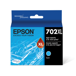 Epson 702XL DuraBrite Ultra High-Yield Cyan Ink Cartridge, T702XL220-S