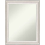 Amanti Art Non-Beveled Rectangle Framed Bathroom Wall Mirror, 28-1/2in x 22-1/2in, Trio White Wash Silver