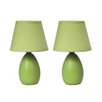 Simple Designs Mini Egg Oval Ceramic Table Lamp, 9.45inH, Green, 2pk